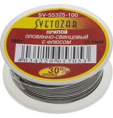 СВЕТОЗАР ПОС 30, 1 мм, 100 г, трубка с флюсом, катушка, припой (SV-55325-100)