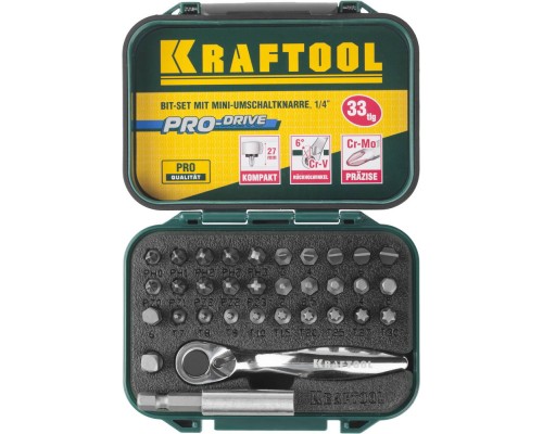 KRAFTOOL 33 шт, набор бит с мини-трещоткой (26157-H33)