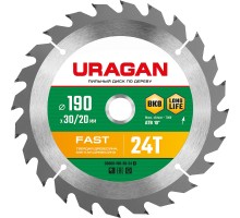 URAGAN Fast, 190 х 30/20 мм, 24Т, пильный диск по дереву (36800-190-30-24)