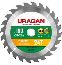 URAGAN Fast, 190 х 30/20 мм, 24Т, пильный диск по дереву (36800-190-30-24)