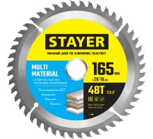 STAYER Multi Material, 165 x 20/16 мм, 48Т, супер чистый рез, пильный диск по алюминию (3685-165-20-48)