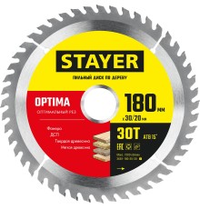 STAYER Optima, 180 x 30/20 мм, 30Т, оптимальный рез, пильный диск по дереву (3681-180-30-30)