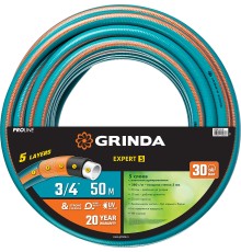 GRINDA EXPERT 5, 3/4″ 50 м, 30 атм, пятислойный, текстильное армирование, поливочный шланг, PROLine (429007-3/4-50)