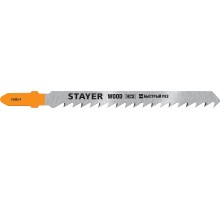 STAYER T144DP, T-хвост., HCS сталь, по дереву, прямой рез, шаг зуба 4 мм, раб. длина 75 мм, 2 шт, полотна для лобзика, Professional (15983-4)