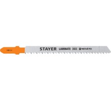 STAYER T101BR, 2 шт, 75 мм / 2.5 мм, T-хвост., HCS сталь, обратный рез по ламинату/фанере, полотна для лобзика, Professional (15991-2.5)