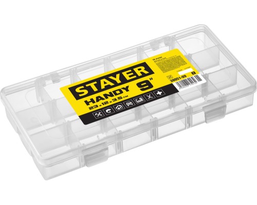 STAYER HANDY-9, 230 x 120 x 35 мм, (9″), пластиковый органайзер с 18 ячейками (38051-09)