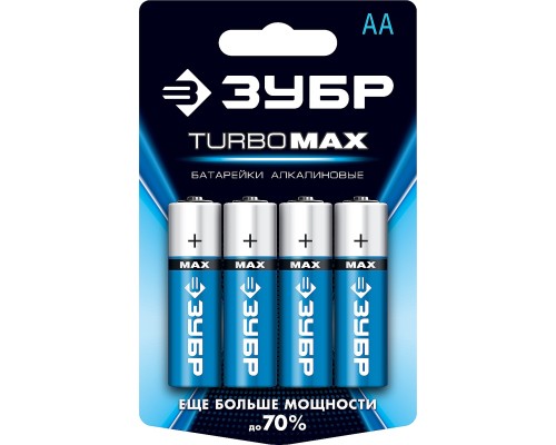 ЗУБР TURBO-MAX, АА х 4, 1.5 В, алкалиновая батарейка (59206-4C) ЗУБР TURBO-MAX, АА х 4, 1.5 В, алкалиновая батарейка (59206-4C)