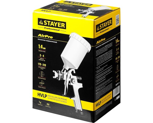 STAYER AirPro G, HVLP 1.4 мм, пневматический краскопульт с верхним бачком, Professional (06476-1.4)