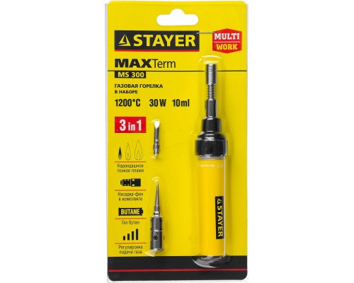 STAYER MS 300, 40 Вт, 1200°С в наборе: 4 в 1, горелка, фен, 2 жала, газовый паяльник (55506-H4) STAYER MS 300, 40 Вт, 1200°С в наборе: 4 в 1, горелка, фен, 2 жала, газовый паяльник (55506-H4)