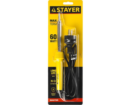 STAYER MAXTerm, 60 Вт, клин, электропаяльник с пластиковой рукояткой (55305-60)