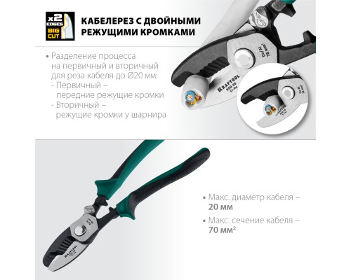 KRAFTOOL KSD-20, d 20мм, 200мм, с двойными режущими кромками, кабелерез (23332-20)