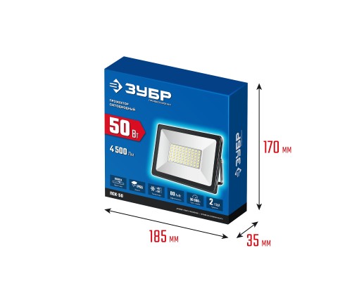 ЗУБР ПСК-50, 50 Вт, 6500 К, IP 65, светодиодный прожектор, Профессионал (57141-50) ЗУБР ПСК-50, 50 Вт, 6500 К, IP 65, светодиодный прожектор, Профессионал (57141-50)