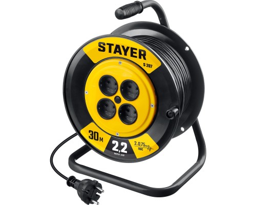 STAYER S-207, ПВС, 2 х 0.75 мм2, 30 м, 2200 Вт, удлинитель на катушке (55073-30) STAYER S-207, ПВС, 2 х 0.75 мм2, 30 м, 2200 Вт, удлинитель на катушке (55073-30)