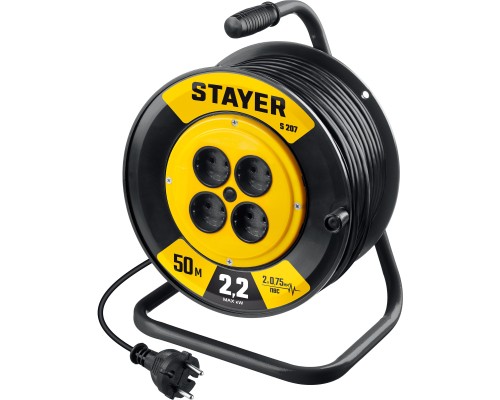 STAYER S-207, ПВС, 2 х 0.75 мм2, 50 м, 2200 Вт, удлинитель на катушке (55073-50) STAYER S-207, ПВС, 2 х 0.75 мм2, 50 м, 2200 Вт, удлинитель на катушке (55073-50)