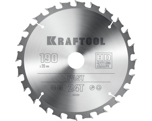 KRAFTOOL Fast, 190 х 20 мм, 24Т, пильный диск по дереву (36950-190-20)