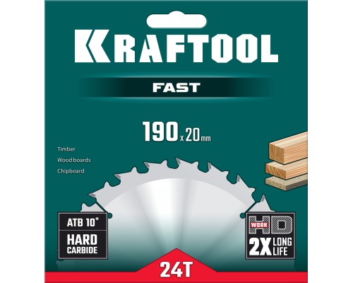 KRAFTOOL Fast, 190 х 20 мм, 24Т, пильный диск по дереву (36950-190-20)