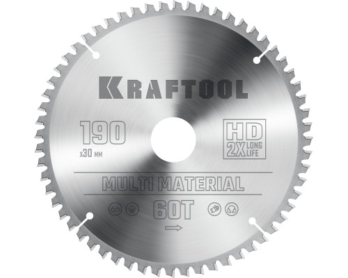 KRAFTOOL Multi Material, 190 х 30 мм, 60Т, пильный диск по алюминию (36953-190-30)