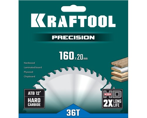 KRAFTOOL Precision, 160 х 20 мм, 36Т, пильный диск по дереву (36952-160-20)