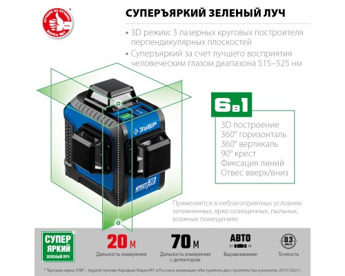 ЗУБР КРЕСТ 3D, лазерный нивелир, Профессионал (34909)