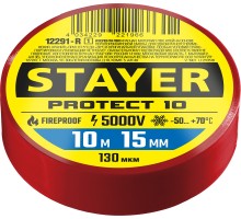 STAYER PROTECT-10, 15 мм х 10 м, 5 000 В, красная, изолента ПВХ, Professional (12292-R)