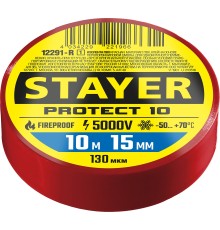 STAYER PROTECT-10, 15 мм х 10 м, 5 000 В, красная, изолента ПВХ, Professional (12292-R)