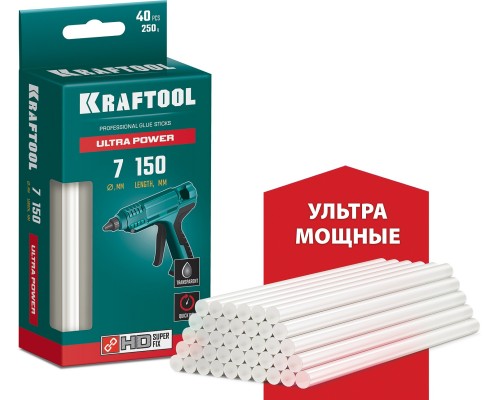 KRAFTOOL Ultra Power, 7 х 150 мм, 40 шт, прозрачные, ультрамощные клеевые стержни (06837-40)