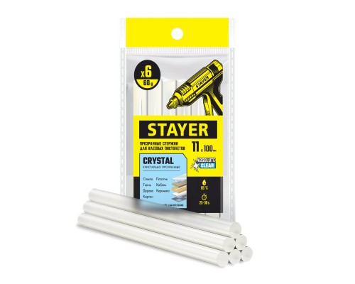 STAYER Cristal, 1 х 100 мм, 6 шт, прозрачные, универсальные клеевые стержни Professional (0682-H6)