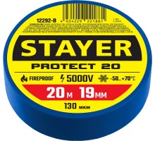 STAYER PROTECT-20, 19 мм х 20 м, 5 000 В, синяя, изолента ПВХ, Professional (12292-B)