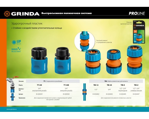 GRINDA TM-34, 3/4″, пластиковая с TPR, для шланга, ремонтная муфта, PROLine (8-426443)