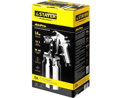 STAYER AirPro S, EA 1.4 мм, пневматический краскопульт с нижним бачком, Professional (06477-1.4)