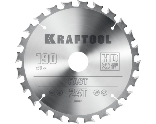 KRAFTOOL Fast, 190 х 30 мм, 24Т, пильный диск по дереву (36950-190-30)