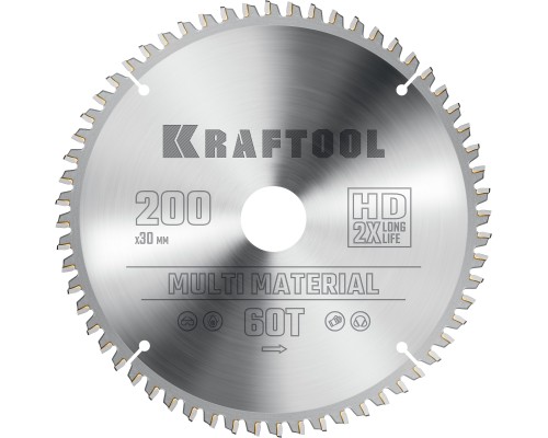 KRAFTOOL Multi Material, 200 х 30 мм, 60Т, пильный диск по алюминию (36953-200-30)