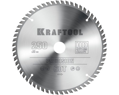 KRAFTOOL Precision, 250 х 30 мм, 60Т, пильный диск по дереву (36952-250-30)