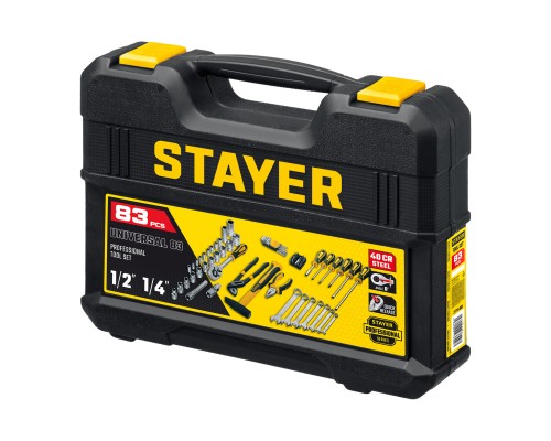 STAYER UNIVERSAL 83, 83 предм., (1/2″+ 1/4″), универсальный набор инструмента, Professional (27710-H83)