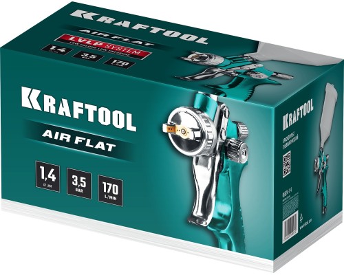 KRAFTOOL AirFlat, LVLP, 1.4 мм, пневматический краскопульт с верхним бачком (06524-1.4)