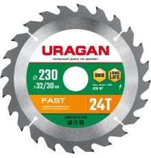 URAGAN Fast, 230 х 32/30 мм, 24Т, пильный диск по дереву (36800-230-32-24)