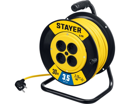 STAYER S-215, ПВС, 2 х 1.5 мм2, 30 м, 3500 Вт, силовой удлинитель на катушке (55072-30) STAYER S-215, ПВС, 2 х 1.5 мм2, 30 м, 3500 Вт, силовой удлинитель на катушке (55072-30)