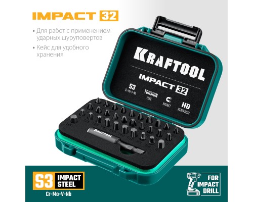 KRAFTOOL Impact-32, 32 шт, набор ударных бит (26066-H32)