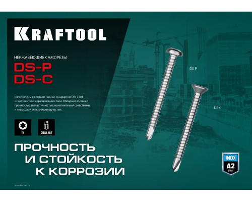 KRAFTOOL DS-C, 32 х 4.8 мм, А2, сверло, потайная головка, ТХ25, 250 шт, саморез нержавеющий (300932-48-032)