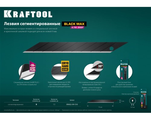 KRAFTOOL 9 мм, 10 шт, сегментированные лезвия (09602-09-S10)