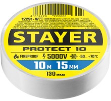 STAYER PROTECT-10, 15 мм х 10 м, 5 000 В, белая, изолента ПВХ, Professional (12292-W)