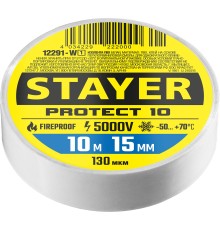 STAYER PROTECT-10, 15 мм х 10 м, 5 000 В, белая, изолента ПВХ, Professional (12292-W)