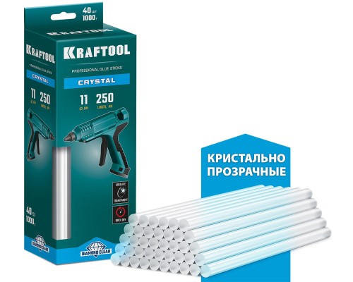 KRAFTOOL Cristal, 11 х 250 мм, 40 шт, кристально прозрачные, клеевые стержни (06846-40)