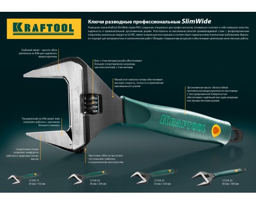 KRAFTOOL SlimWide, 150/34 мм, разводной ключ (27258-15)