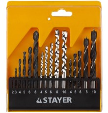 STAYER дерево 4-5-6-8-10 мм, металл 2-3-4-6-8 мм, бетон 4-5-6-8-10 мм, набор комбинированных сверл (29720-H16)