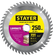 STAYER Laminate, 250 x 32/30 мм, 72Т, аккуратный рез, пильный диск по ламинату (3684-250-32-72)