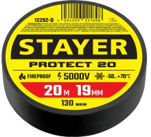 STAYER PROTECT-20, 19 мм х 20 м, 5 000 В, черная, изолента ПВХ, Professional (12292-D)