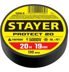 STAYER PROTECT-20, 19 мм х 20 м, 5 000 В, черная, изолента ПВХ, Professional (12292-D)