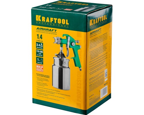 KRAFTOOL AirKraft, HVLP, 1.4мм, пневматический краскопульт с нижним бачком (06520-1.4)