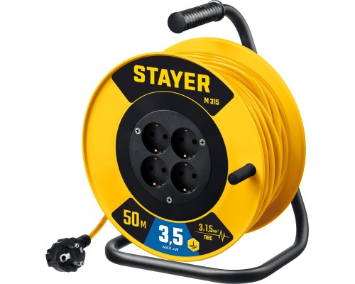 STAYER M-315, ПВС, 3 х 1.5 мм2, 50 м, 3500 Вт, силовой удлинитель на катушке (55078-50) STAYER M-315, ПВС, 3 х 1.5 мм2, 50 м, 3500 Вт, силовой удлинитель на катушке (55078-50)